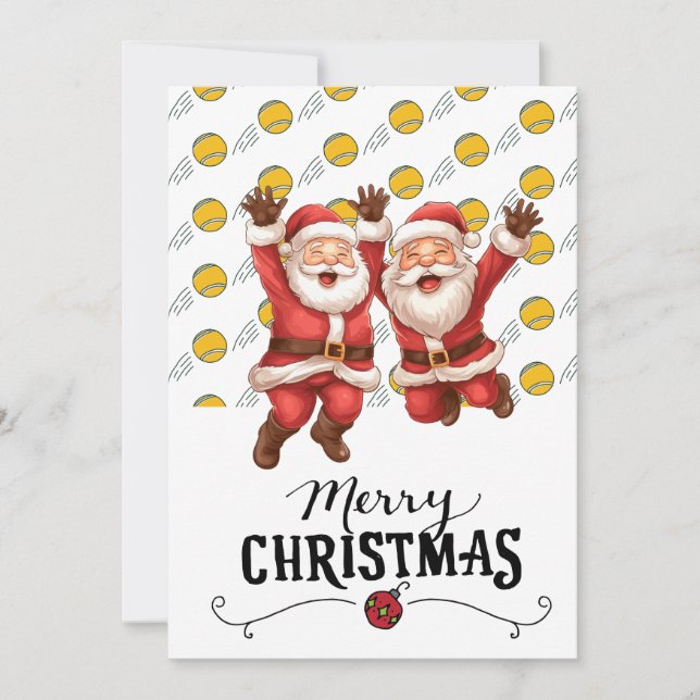 Tennis Christmas with Santa Claus on Balls Holiday Card (Front)
