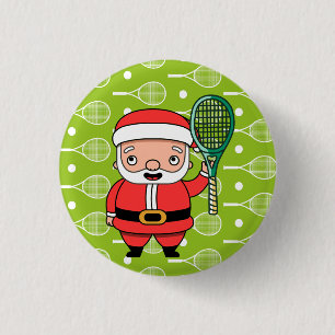 Tennis Christmas with Santa Claus on Balls Party  3 Cm Round Badge