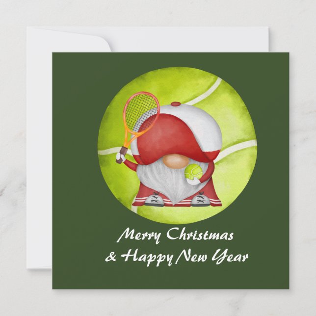 Tennis Christmas with Santa Claus on green  Holida Holiday Card (Front)