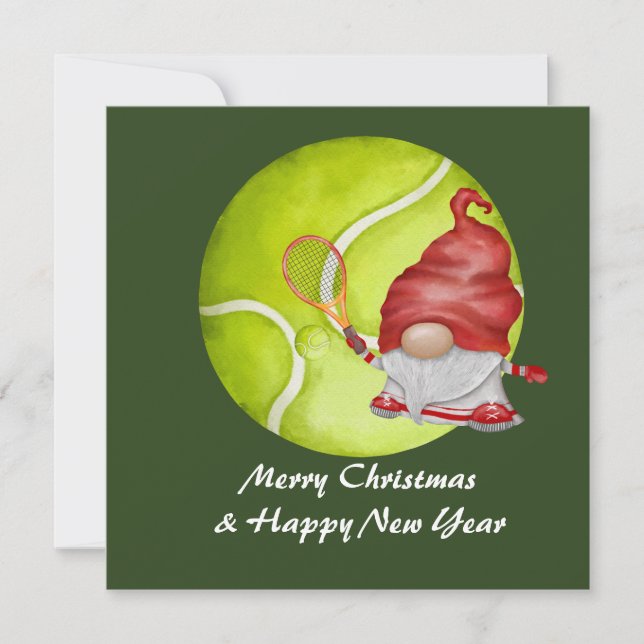 Tennis Christmas with Santa Claus on green   Holiday Card (Front)