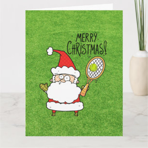Tennis Christmas with Santa Claus playing ball  Card