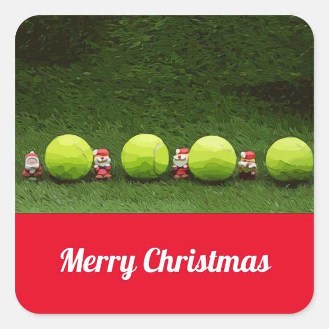 Tennis Christmas with Santa Claus Square Sticker (Front)