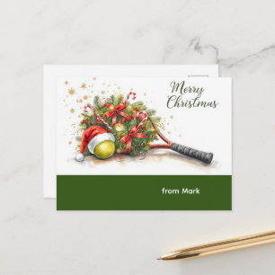Tennis Christmas with Santa Hat and racket Postcard