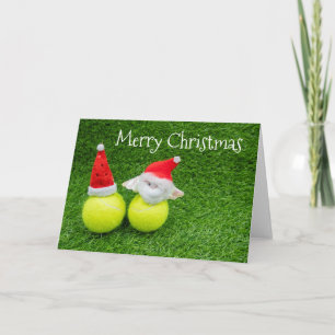 Tennis Christmas with Santa hat on tennis ball Card