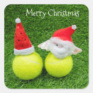 Tennis Christmas with Santa hat on tennis ball Square Sticker