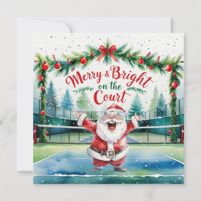 Tennis Christmas with Santa on the court  Holiday Card (Front)