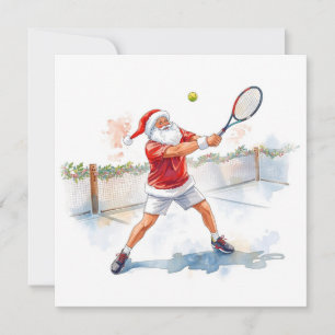 Tennis Christmas with Santa on the court  Holiday Card