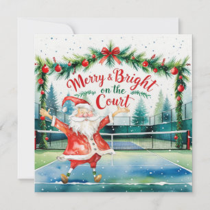 Tennis Christmas with Santa on the court  Holiday Card