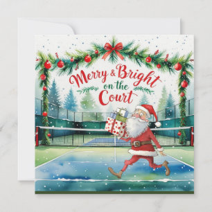 Tennis Christmas with Santa on the court  Holiday Card