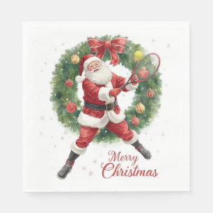 Tennis Christmas  with Santa on the court  Napkin