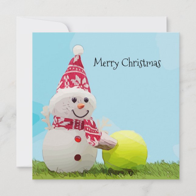 Tennis Christmas with Snowman and Tennis ball Card (Front)