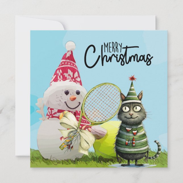 Tennis Christmas with Snowman and Tennis ball Card (Front)