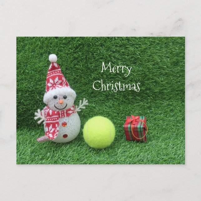 Tennis Christmas with Snowman and tennis ball Postcard (Front)