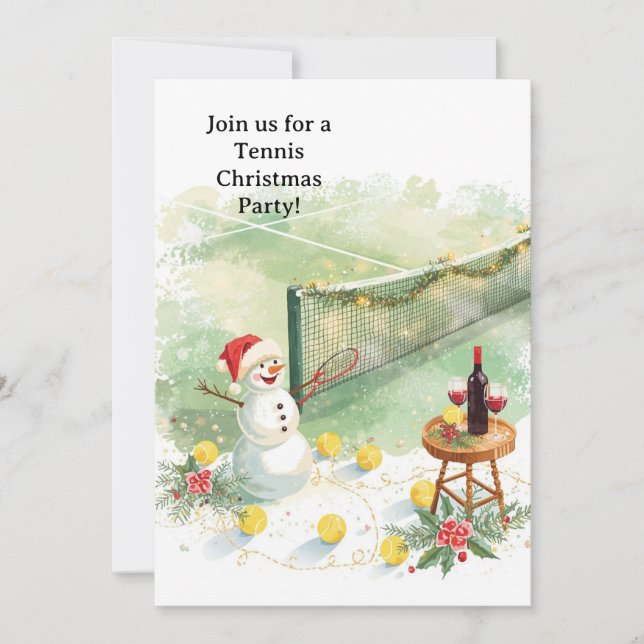 Tennis Christmas with Snowman  Invitation (Front)