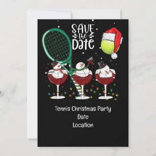 Tennis Christmas with Snowman Santa Hat Invitation