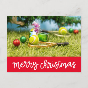 Tennis Christmas with tennis ball and ornaments   Holiday Postcard