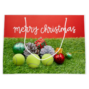 Tennis Christmas with tennis ball and presents  Large Gift Bag