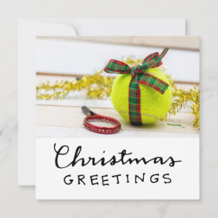Tennis Christmas with tennis ball and racket Holiday Card