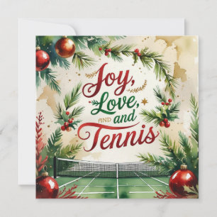 Tennis Christmas with tennis ball and racket Holiday Card