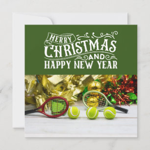 Tennis Christmas with tennis ball and racket Holiday Card