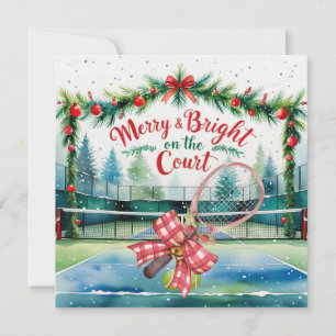 Tennis Christmas with tennis ball and racket Holiday Card