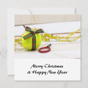 Tennis Christmas with tennis ball and racket Holiday Card
