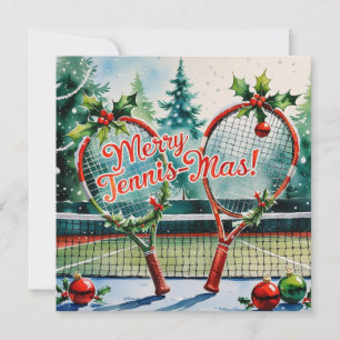 Tennis Christmas with tennis ball and racket Holiday Card