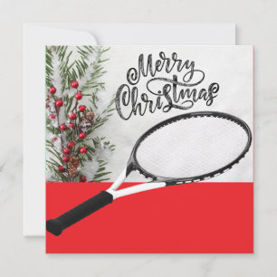 Tennis Christmas with tennis ball and racket Holiday Card