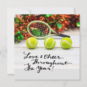 Tennis Christmas with tennis ball and racket Holiday Card