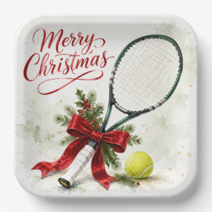 Tennis Christmas with tennis ball and racket Paper Plate