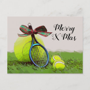 Tennis Christmas with tennis ball and racket Postcard