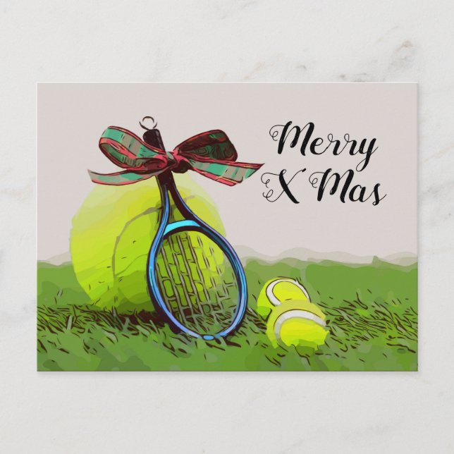 Tennis Christmas with tennis ball and racket Postcard (Front)