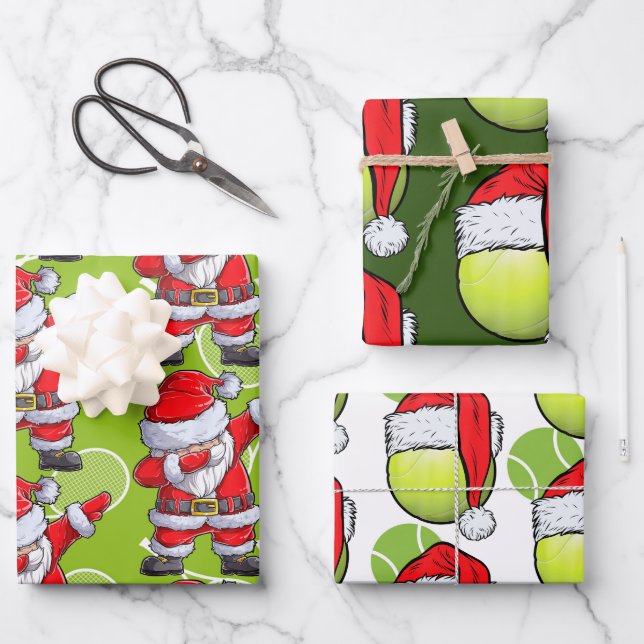 Tennis Christmas with tennis ball and racket Wrapping Paper Sheet (Front)