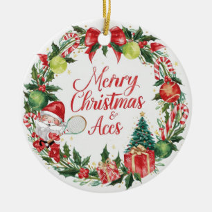Tennis Christmas with tennis ball and Santa   Ceramic Tree Decoration