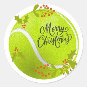 Tennis Christmas with tennis ball and Santa Classic Round Sticker