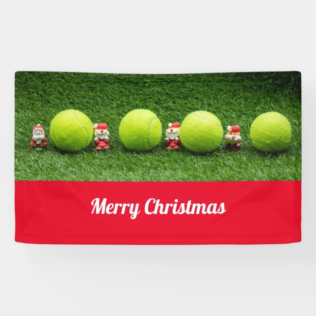 Tennis Christmas with tennis ball and Santa Claus Banner (Horizontal)