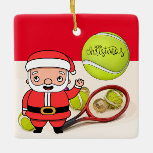 Tennis Christmas with tennis ball and Santa Claus  Ceramic Ornament