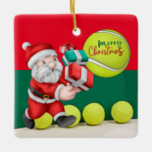 Tennis Christmas with tennis ball and Santa Claus  Ceramic Ornament
