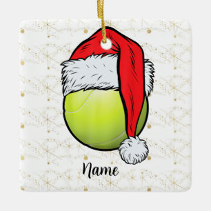 Tennis Christmas with tennis ball and Santa Claus  Ceramic Ornament