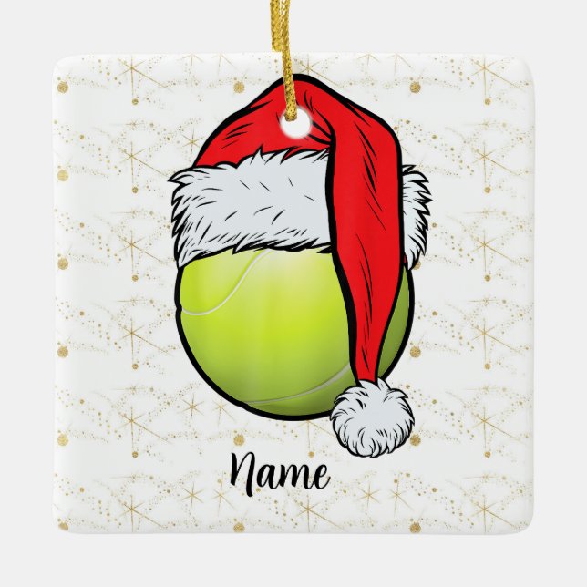 Tennis Christmas with tennis ball and Santa Claus  Ceramic Ornament (Front)