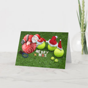 Tennis Christmas with tennis ball and Santa Claus  Holiday Card
