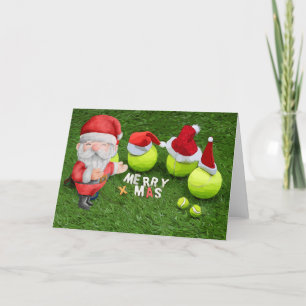 Tennis Christmas with tennis ball and Santa Claus  Holiday Card