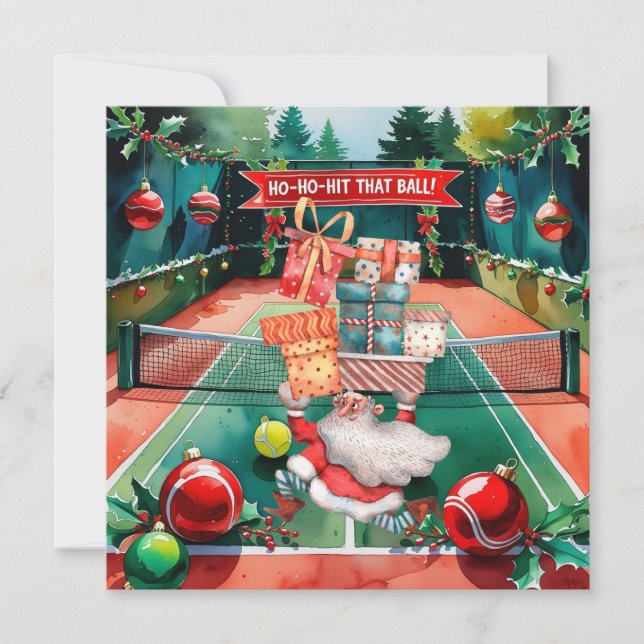 Tennis Christmas with tennis ball and Santa Claus  Holiday Card (Front)