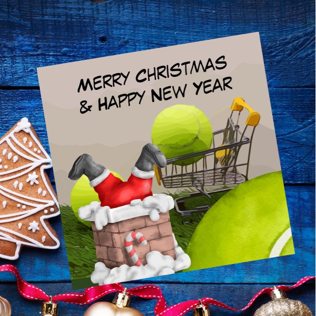 Tennis Christmas with tennis ball and Santa Claus  Holiday Card (Creator Uploaded)