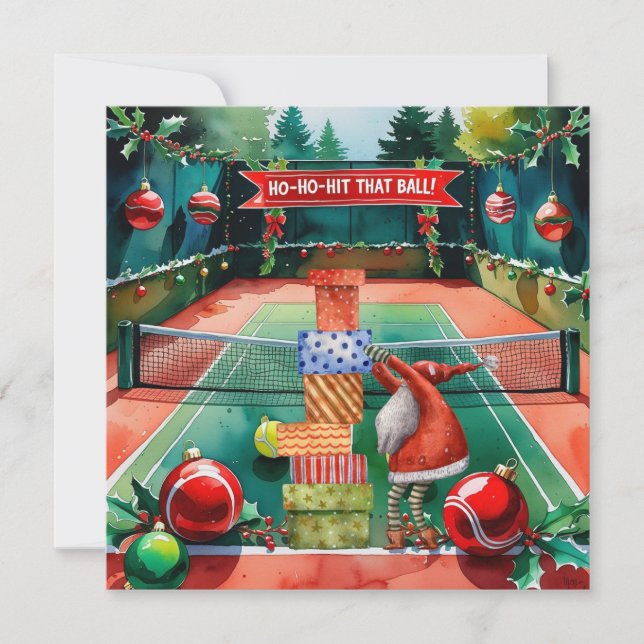 Tennis Christmas with tennis ball and Santa Claus  Holiday Card (Front)