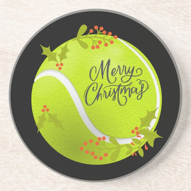 Tennis Christmas with tennis ball and Santa   Coaster (Front)