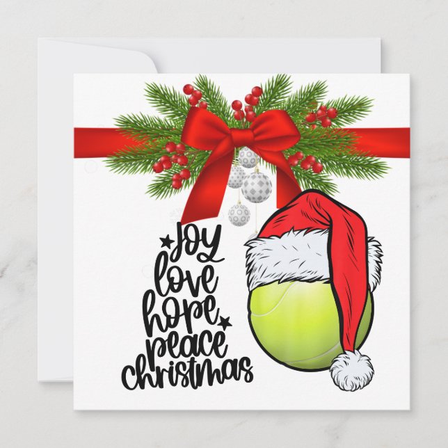 Tennis Christmas with tennis ball and Santa hat  H Holiday Card (Front)