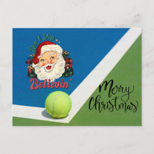 Tennis Christmas with tennis ball and Santa hat Ho Postcard