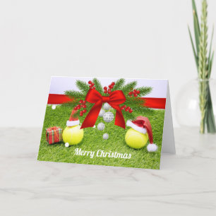 Tennis Christmas with tennis ball and Santa hat  Holiday Card