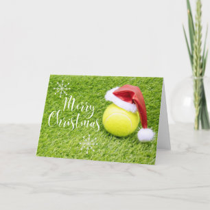 Tennis Christmas with tennis ball and Santa hat Holiday Card